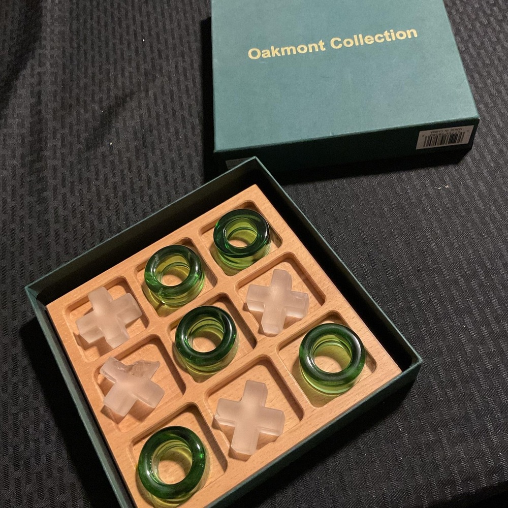 Oakmont Collection Tic Tac Tongue Tic Tac Toe Glass Board Game Green Frosted Set